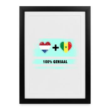 Sénégal et Pays-Bas 100% Genius flag - Affiche encadrée (27 × 37 cm) - noir - Devant