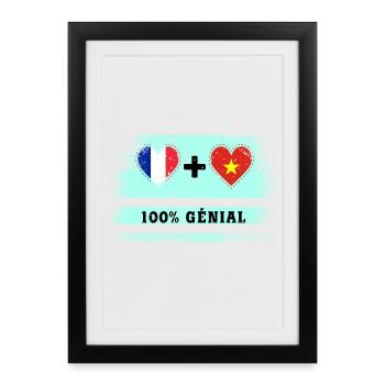 Drapeau France et Vietnam 100% génial - Affiche encadrée (27 × 37 cm) - noir - Devant