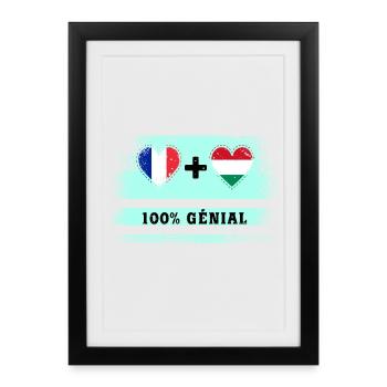 France et Hongrie Drapeau 100% génial - Affiche encadrée (27 × 37 cm) - noir - Devant