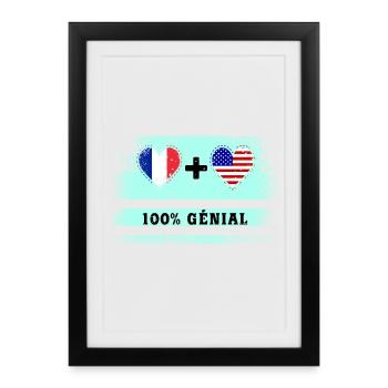 100% tolle Flagge Frankreichs und der USA - Gerahmtes Poster (27 × 37 cm) - Schwarz - Vorne