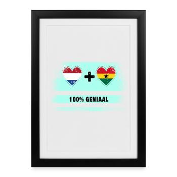 Drapeau 100% Genius du Ghana et des Pays-Bas - Affiche encadrée (27 × 37 cm) - noir - Devant