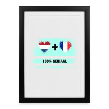 Drapeau 100% Genius de la France et des Pays-Bas - Affiche encadrée (27 × 37 cm) - noir - Devant