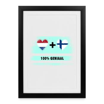 Drapeau 100% Genius de la Finlande et des Pays-Bas - Affiche encadrée (27 × 37 cm) - noir - Devant