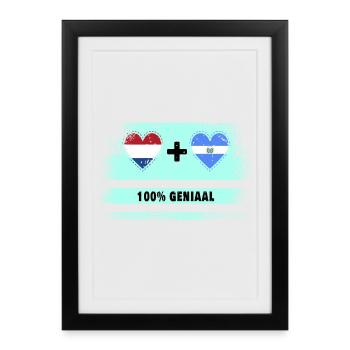 El Salvador et Pays-Bas 100% Genius flag - Affiche encadrée (27 × 37 cm) - noir - Devant