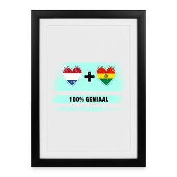 Drapeau 100% Genius de la Bolivie et des Pays-Bas - Affiche encadrée (27 × 37 cm) - noir - Devant