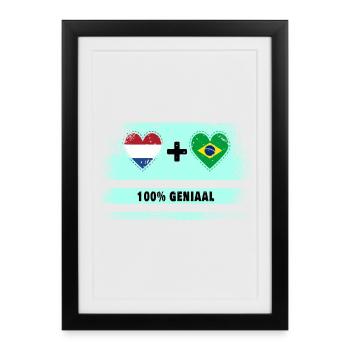 Brésil et Pays-Bas Drapeau 100% Genius - Affiche encadrée (27 × 37 cm) - noir - Devant