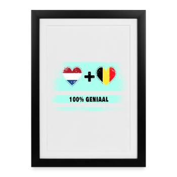 Drapeau 100% Genius de la Belgique et des Pays-Bas - Affiche encadrée (27 × 37 cm) - noir - Devant