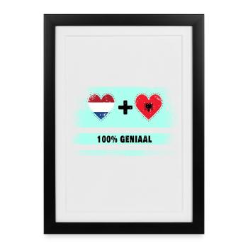 Pays-Bas et Albanie 100% Genius flag - Affiche encadrée (27 × 37 cm) - noir - Devant