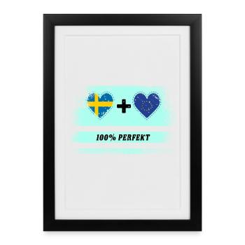 Europe et Suède 100% Parfait / Cadeau - Affiche encadrée (27 × 37 cm) - noir - Devant