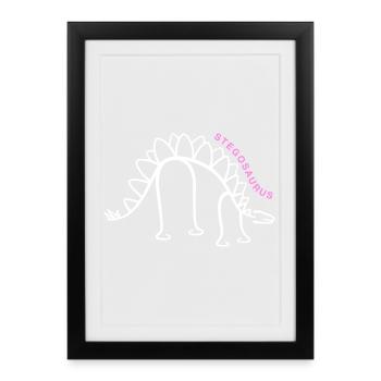 Dinosaure Stegosaurus Dino Line Graphique - Affiche encadrée (27 × 37 cm) - noir - Devant