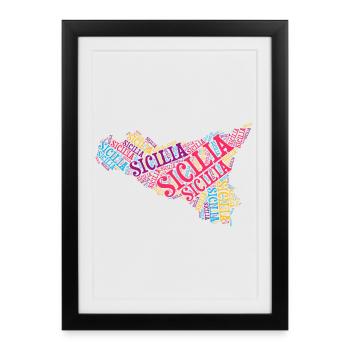 Sicile t-shirt carte nuage de mots trinacria - Affiche encadrée (27 × 37 cm) - noir - Devant