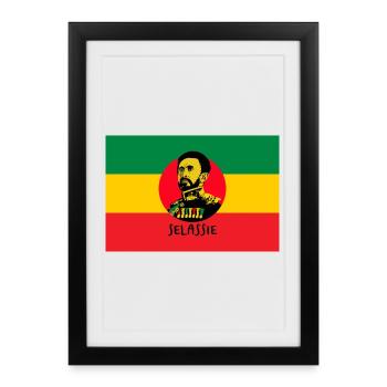 DRAPEAU REGGAE - HAILÉ SÉLASSIÉ - JAH RASTAFARI - Affiche encadrée (27 × 37 cm) - noir - Devant