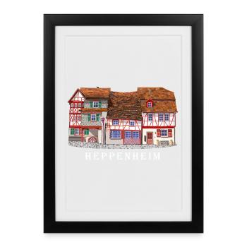 Heppenheim Altstadt., Amtsgasse Fachwerk, Odenwald - Affiche encadrée (27 × 37 cm) - noir - Devant