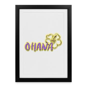 Ohana Fleurs d’hibiscus Logo violet fluo - Affiche encadrée (27 × 37 cm) - noir - Devant
