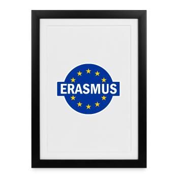 Erasmus Design with EU Flag - Framed poster (27 × 37 cm) - black - Front