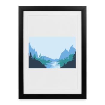 Paysage minimaliste avec rivière et montagnes - Affiche encadrée (27 × 37 cm) - noir - Devant