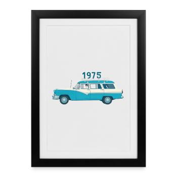 Voiture classique de 1975 avec toit en bois - Affiche encadrée (27 × 37 cm) - noir - Devant