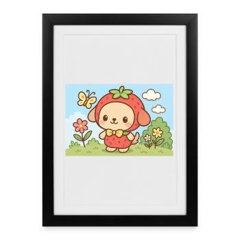 Conception de personnage de chien fraise - Affiche encadrée (27 × 37 cm) - noir - Devant