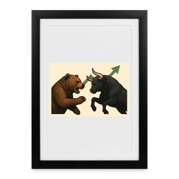 Bataille boursière : baissiers contre haussiers - Affiche encadrée (27 × 37 cm) - noir - Devant