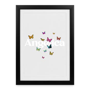 Beautiful girl name with butterflies ANGELICA - Framed poster (27 × 37 cm) - black - Front