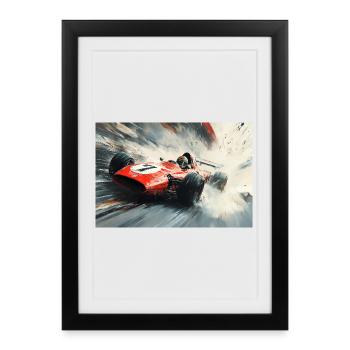 Voiture de course rétro – Voiture de course rouge des années 1960 - Affiche encadrée (27 × 37 cm) - noir - Devant