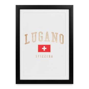 Emblème du drapeau suisse de Lugano - Affiche encadrée (27 × 37 cm) - noir - Devant