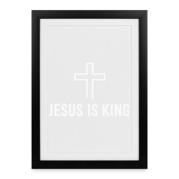 Jésus est roi Croix chrétienne Foi - Affiche encadrée (27 × 37 cm) - noir - Devant