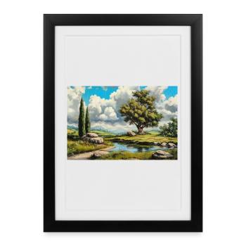 Illustration einer Naturlandschaft - Gerahmtes Poster (27 × 37 cm) - Schwarz - Vorne