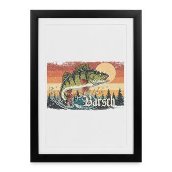 Pêche à la perche Pêche à la perche Pêcheur Nature - Affiche encadrée (27 × 37 cm) - noir - Devant