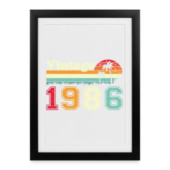 1986 Vintage Rétro Cadeau D'anniversaire - Affiche encadrée (27 × 37 cm) - noir - Devant
