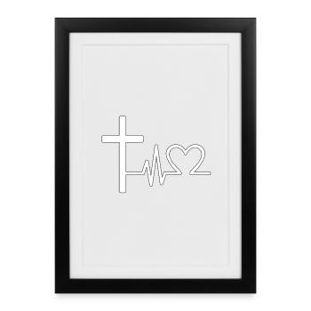 Croix et battement de cœur – Chemise chrétienne moderne de - Affiche encadrée (27 × 37 cm) - noir - Devant