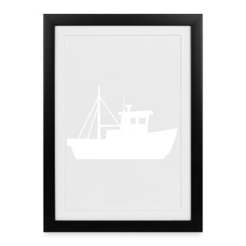 Small Fishing Cutter Boat Kid Vector - Framed poster (27 × 37 cm) - black - Front
