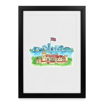 Centre du Millénaire du Château du Cardiff Skyline du Pays de Galles Art - Affiche encadrée (27 × 37 cm) - noir - Devant