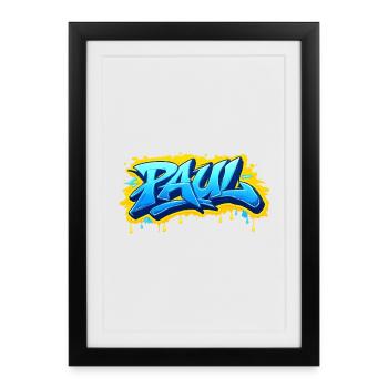 Graffiti  PAUL Prénom cadeau idéal imprimable  - Affiche encadrée (27 × 37 cm) - noir - Devant