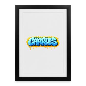 Graffiti  CHARLES Prénom cadeau idéal imprimable s - Affiche encadrée (27 × 37 cm) - noir - Devant