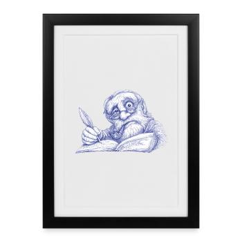 Rédacteur senior au dessin au stylo - Affiche encadrée (27 × 37 cm) - noir - Devant