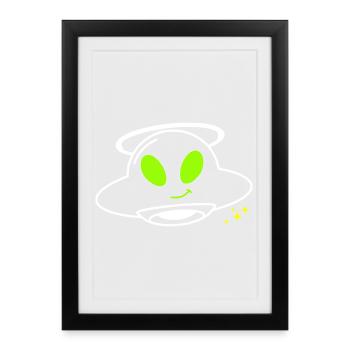 Pilote extraterrestre d’OVNI mignon Kawaii Vector - Affiche encadrée (27 × 37 cm) - noir - Devant