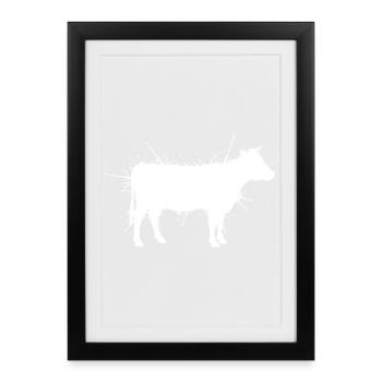 Silhouette de vache Vecteur d’éclaboussures grunge - Affiche encadrée (27 × 37 cm) - noir - Devant