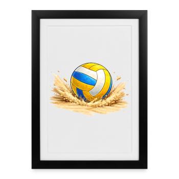 Volley-ball dans le sable sur la plage - Affiche encadrée (27 × 37 cm) - noir - Devant