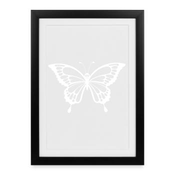 Crâne et papillon blanc - Affiche encadrée (27 × 37 cm) - noir - Devant