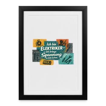 Électricien : Tension dans la vie - Affiche encadrée (27 × 37 cm) - noir - Devant