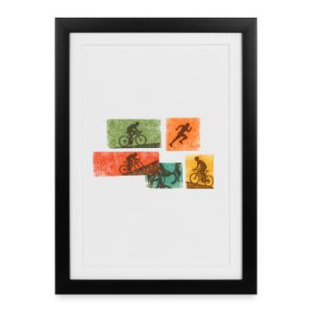 Radsport Mosaic: Fahrrad Silhouetten - Gerahmtes Poster (27 × 37 cm) - Schwarz - Vorne