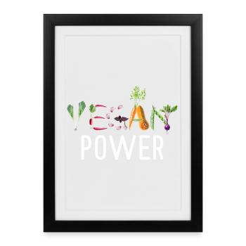 Vegan Power Vegetable Typography Funny Vegan Art - Framed poster (27 × 37 cm) - black - Front
