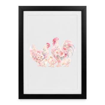 Hahn Familie Kücken - Gerahmtes Poster (27 × 37 cm) - Schwarz - Vorne