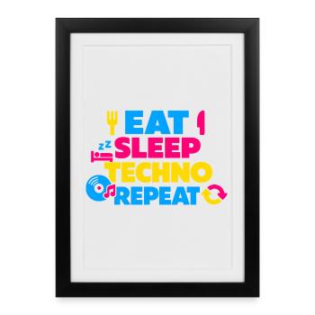 Mange Sommeil Techno Explosion Répétée des Couleurs - Affiche encadrée (27 × 37 cm) - noir - Devant