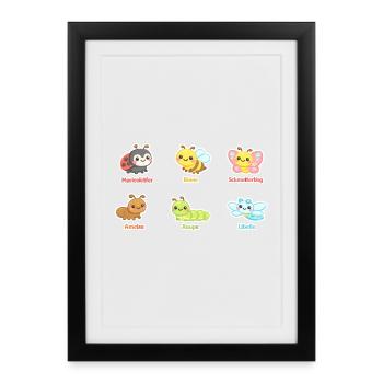 Kawaii Insekten Bande - Gerahmtes Poster (27 × 37 cm) - Schwarz - Vorne
