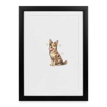 Friendly dog with butterfly shine - Framed poster (27 × 37 cm) - black - Front