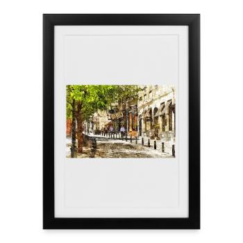 Watercolor style Sketch of sunny Brussels street - Framed poster (27 × 37 cm) - black - Front