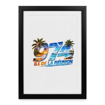 974 Ile de la Reunion Design tropical  - Affiche encadrée (27 × 37 cm) - noir - Devant