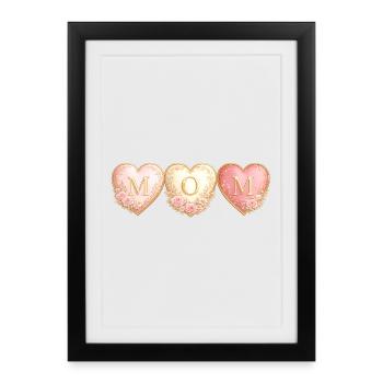 Trio MAMAN Cœurs d’Or, Esthétique Cœur Rose Or - Affiche encadrée (27 × 37 cm) - noir - Devant